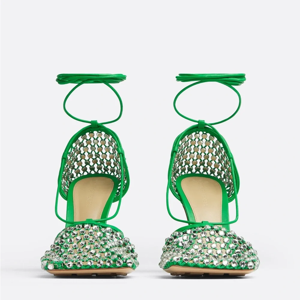 New Bottega VENETA crystal Sandal Rhinestone mesh and leather sandals $1,950